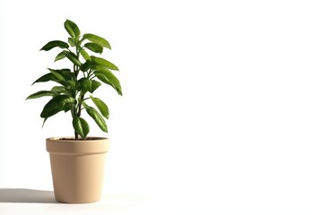 Obraz premium Lush Green Plant in Simple Pot Against Bright White Background for Interior Decoration