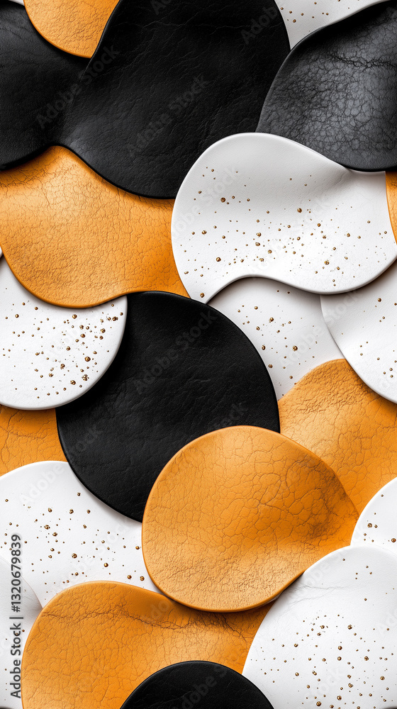 Aufkleber seamless a vibrant mosaic of texture: abstract composition of black, white, and orange shapes creati