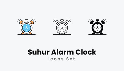 Obraz premium Suhur Alarm Clock Icons thin line and glyph vector icon stock illustration