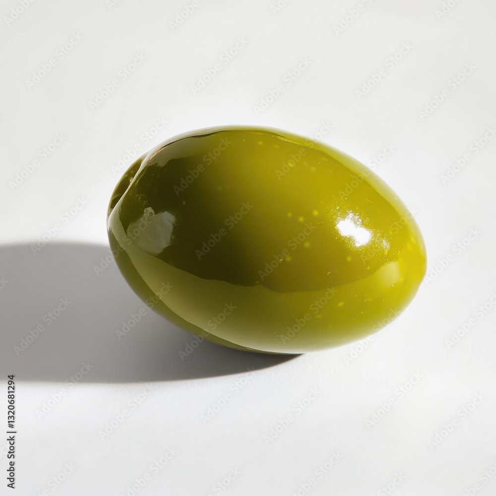 Poster Glossy green olive showcasing its fresh appearance against a light backdrop in a simple setting