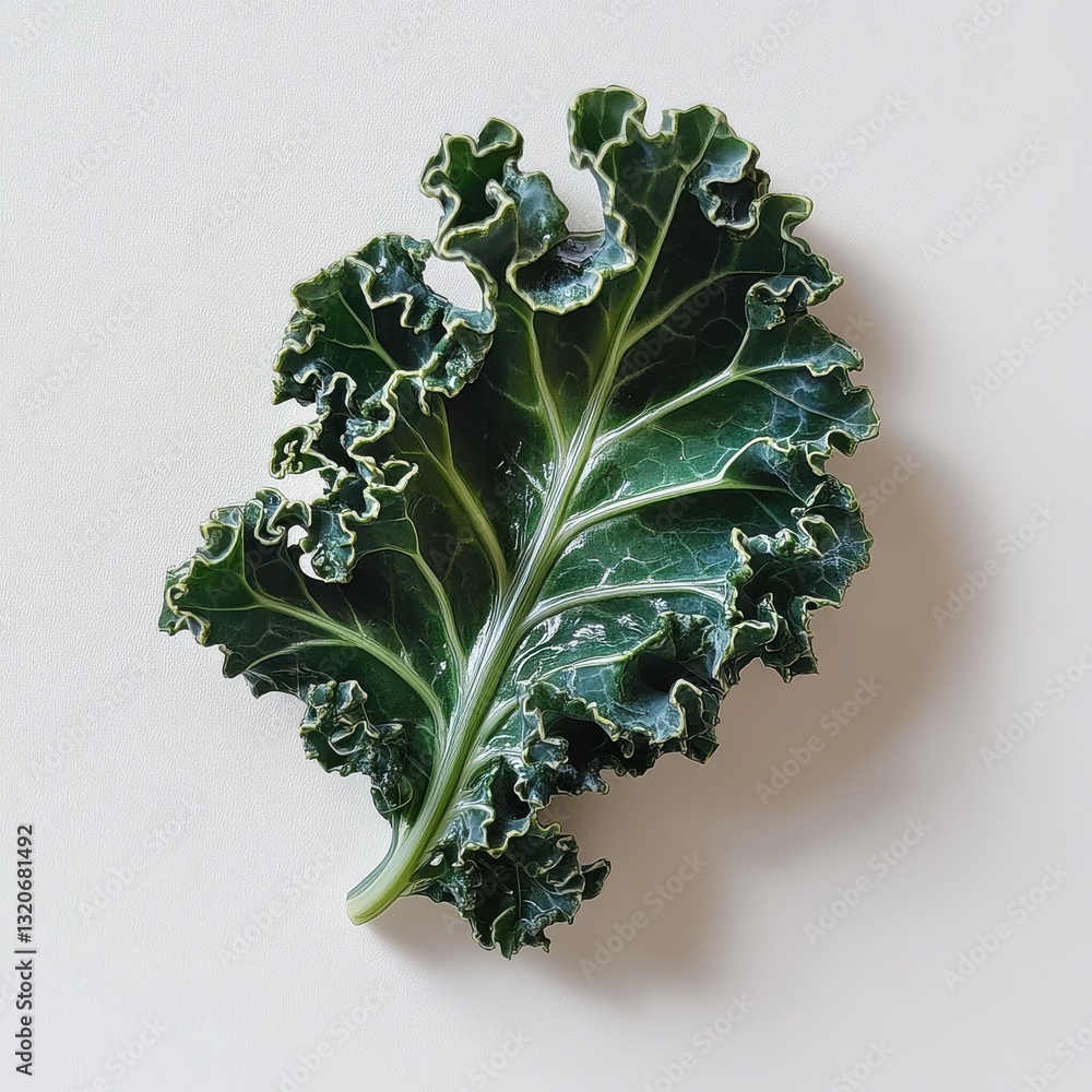 Aufkleber fresh curly kale leaf on a neutral background showcasing vibrant green color and intricate texture