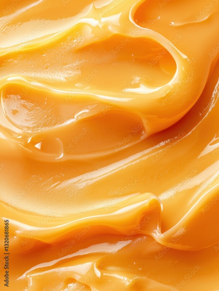 Poster close-up of a smooth, orange-colored liquid. the liquid appears to be flowing in a wave-like pattern