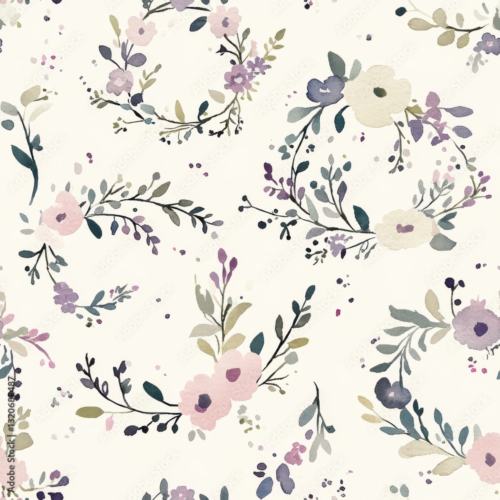 Poster soft floral watercolor doodles create a calming and inviting atmosphere in a whimsical garden settin