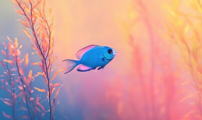 Vibrant blue fish swimming among coral reefs underwater scene nature