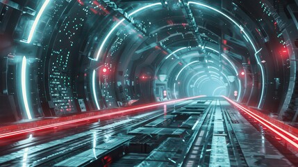 A futuristic digital highway with neon light trails