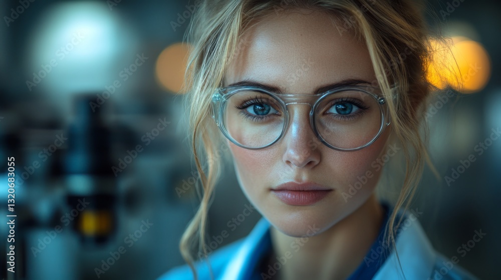 Aufkleber a young engineer with glasses examines machinery in a factory setting. the atmosphere is illuminated