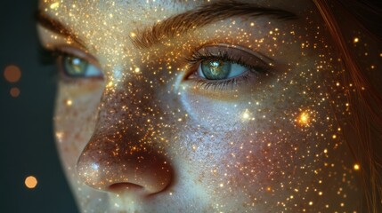 Portrait of a woman with sparkling details creating a serene and mystical atmosphere