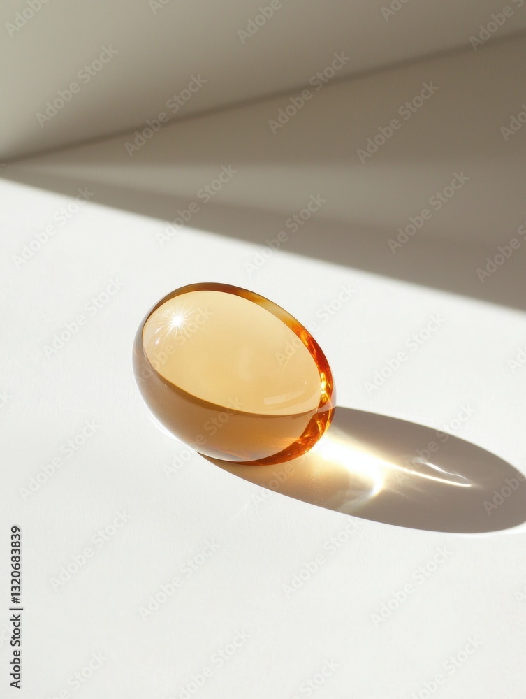 Poster close-up of an oval-shaped object on a white surface. the object appears to be made of glass or a si