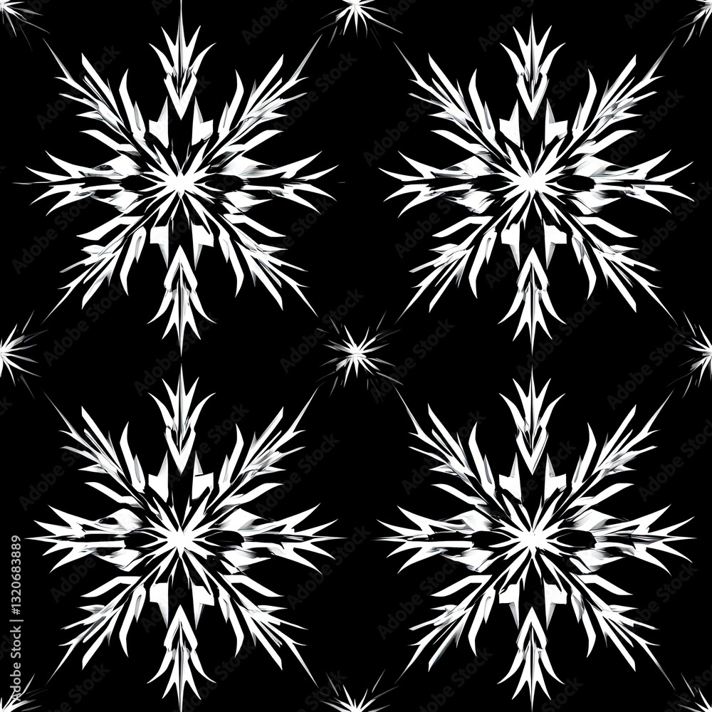Poster geometric snowflakes seamless pattern sharp angles intricate structure design