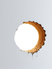 A large hole in a wall with a white background