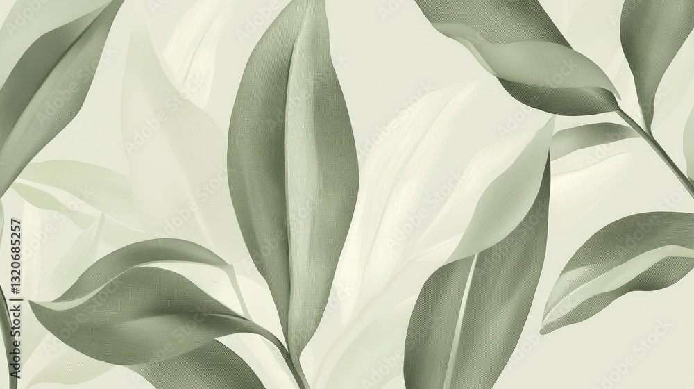 Aufkleber seamless flat background featuring elegant leaves in light sage green suitable for various design pr