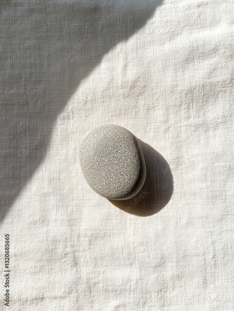Poster close-up of a small, round object on a white fabric surface. the object appears to be made of a ligh