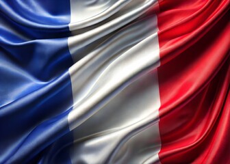 Detailed Close-up of the French Flag's Waving Fabric.