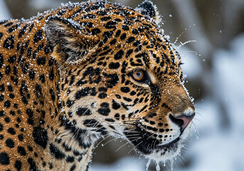 Obraz premium Regal Jaguar in Snowy Landscape