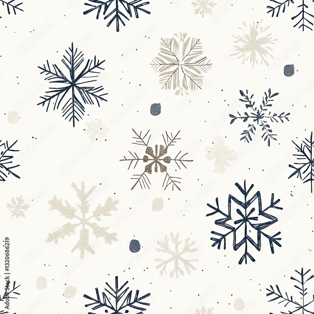 Poster minimal snowflake seamless pattern single line illustration design