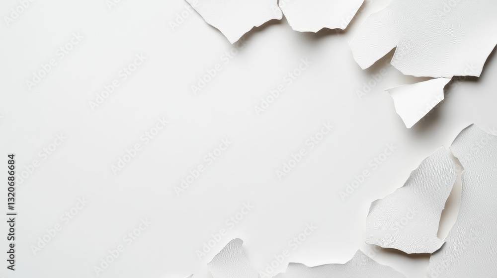 Poster patterns of torn paper revealing a blank space on a white background showcasing textures and layers 