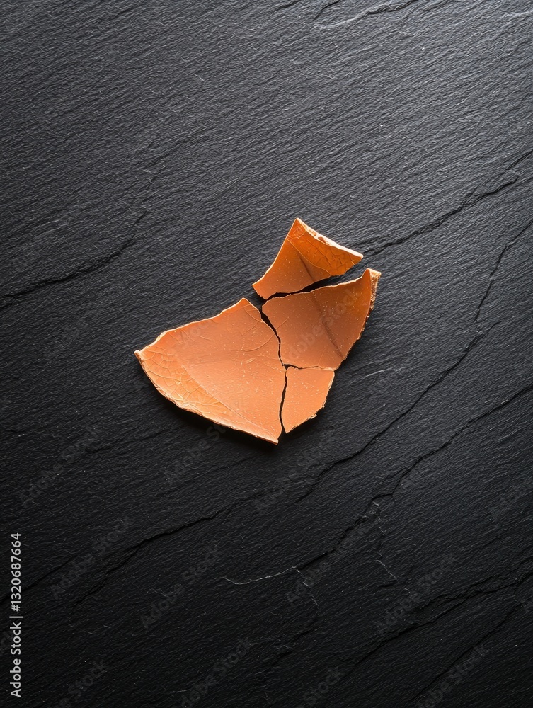 Aufkleber close-up of a single orange crack on a black surface. the crack appears to be broken and is lying fl