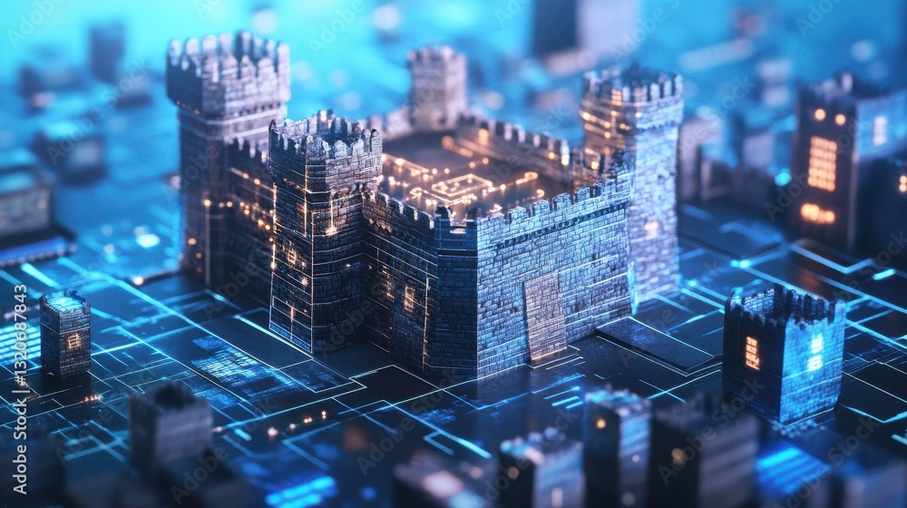 Aufkleber Polished depiction of a secure fortress with advanced technology in a futuristic setting
