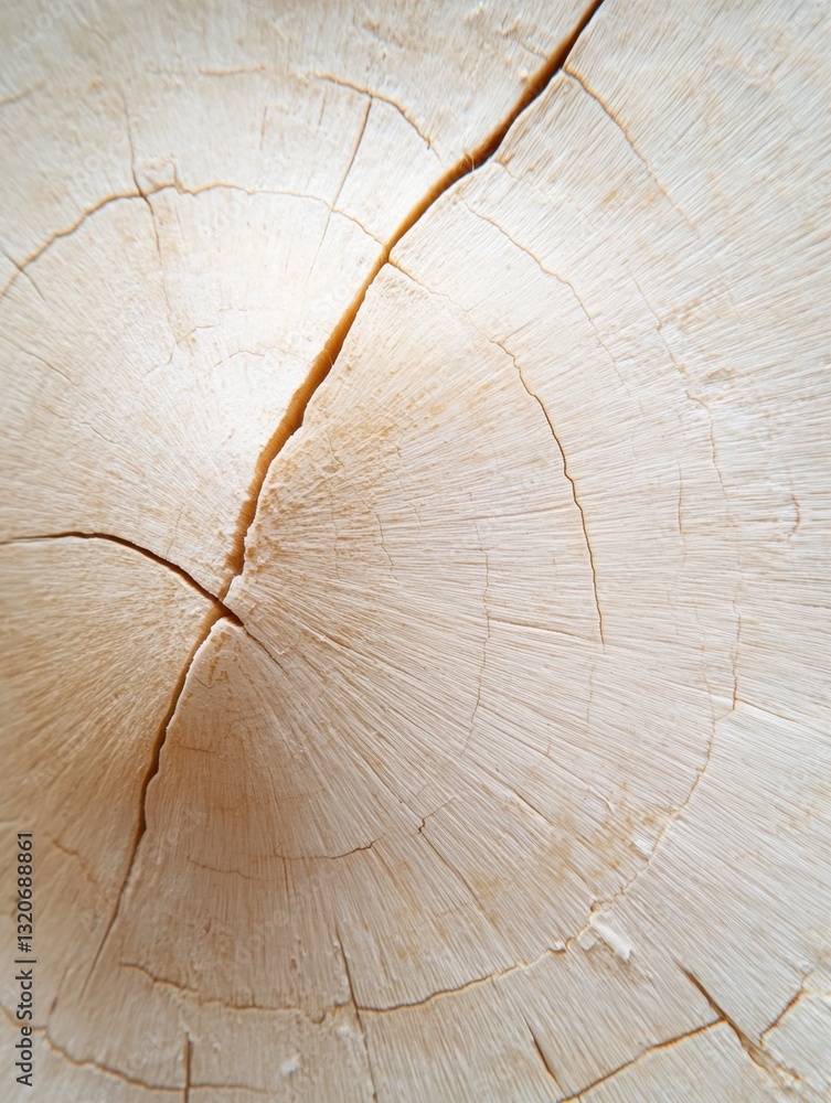 Poster close-up of a cross-section of a tree trunk. the wood appears to be a light beige color with a rough