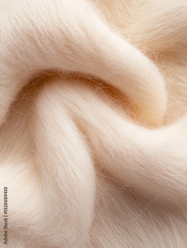 Poster close-up of a soft, fluffy fabric. the fabric appears to be light beige in color and has a smooth te