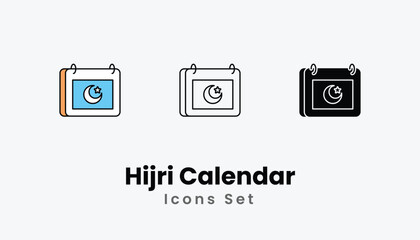 Hijri Calendar Icons thin line and glyph vector icon stock illustration