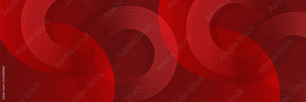 Poster abstract red background with glowing curve lines. modern shiny red gradient geometric circle lines p
