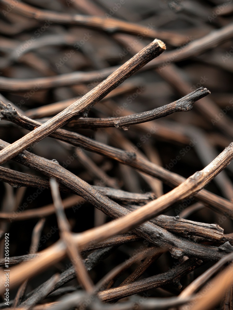 Aufkleber close-up of a pile of twigs and branches. the twigs are of different sizes and shapes, with some bei
