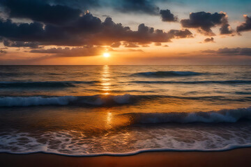 Obraz premium Bellissimo tramonto sulla spiaggia. Bellissimo paesaggio marino. Composizione della natura.
