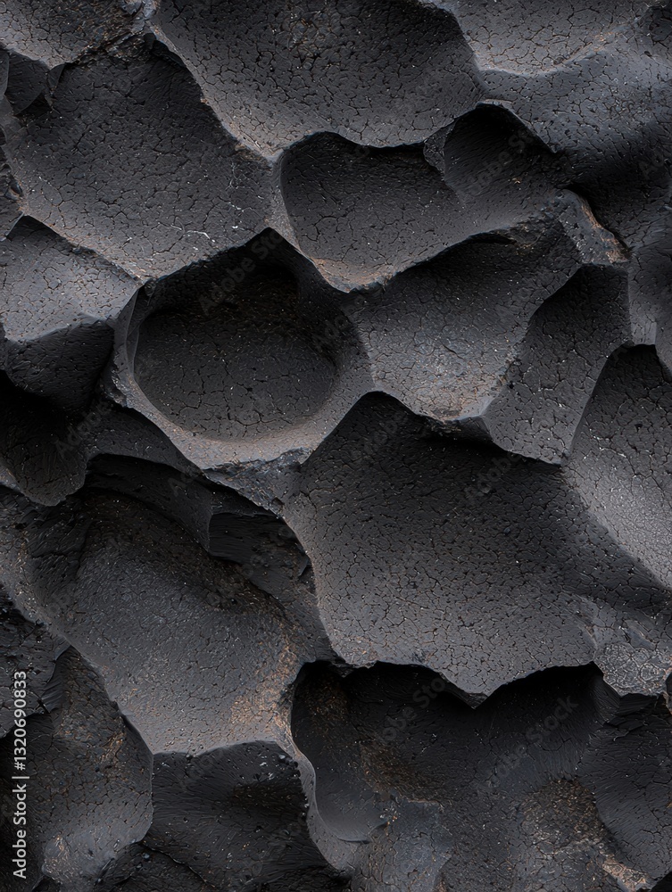 Poster close-up of a textured surface. the surface appears to be made up of small, irregularly shaped crack