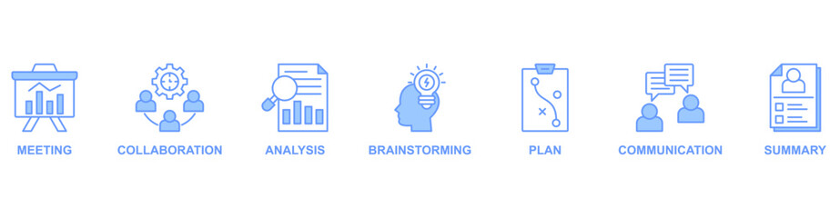 Brief banner web icon vector illustration concept with icon of meeting, collaboration, analysis, brainstorming, plan, communication, summary