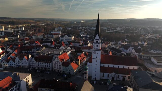 Fly with me from above of the Bavarian city roofs 