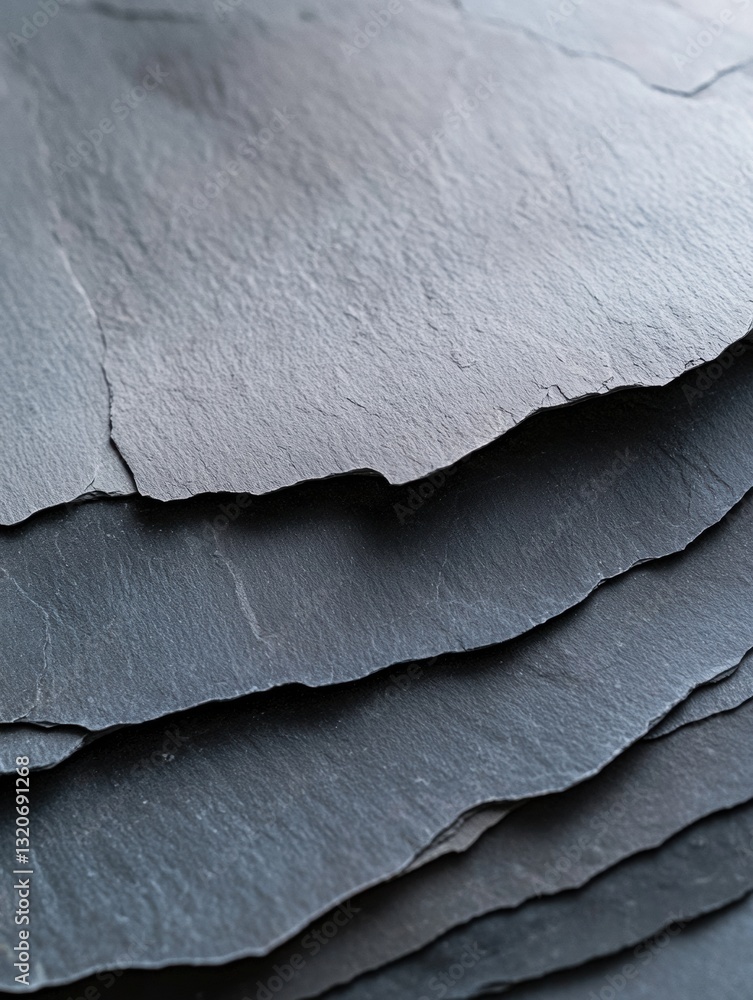 Poster close-up of a stack of black slate tiles. the tiles are arranged in a horizontal line, with the top 