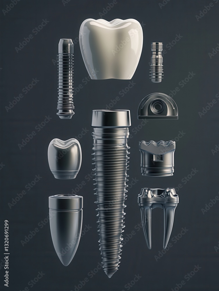 Aufkleber detailed 3d render of dental implant components in exploded view against gradient background showcas