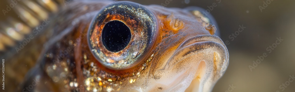 Poster close view of a goldfish showcasing vibrant colors and intricate details in its facial features at a
