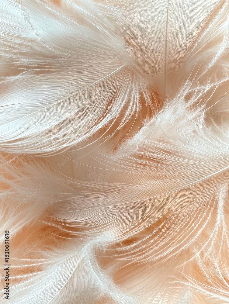 Poster close-up of a group of white feathers. the feathers are arranged in a scattered manner, with some ov