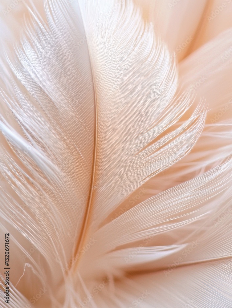 Aufkleber close-up of a feather. the feather is light pink in color and has a smooth texture. the tips of the 