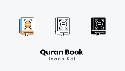Quran Book Icons thin line and glyph vector icon stock illustration