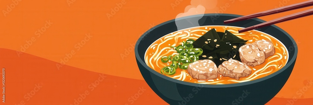 Poster enjoying a steaming bowl of delicious ramen with pork and seaweed in a cozy setting perfect for a me