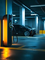 Fototapeta premium Futuristic Electric Vehicle Charging Station with Integrated Underground Infrastructure