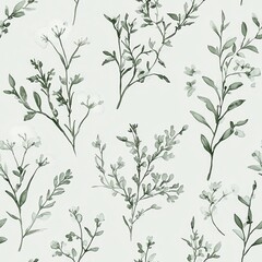 Beautiful watercolor doodle illustrations of delicate greenery with soft tones suitable for a variety of artistic projects