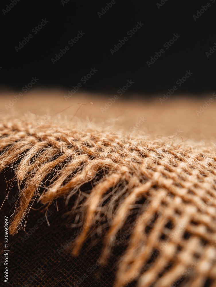 Poster close-up of a piece of burlap fabric. the fabric appears to be a light brown color and has a texture