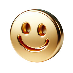 Fototapeta premium 3d metallic gold smiley face icon on a white background isolated PNG