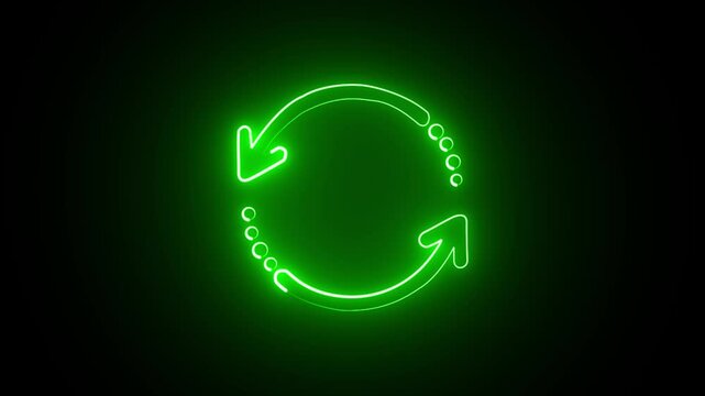 glowing neon restart arrow animation icon on black background.