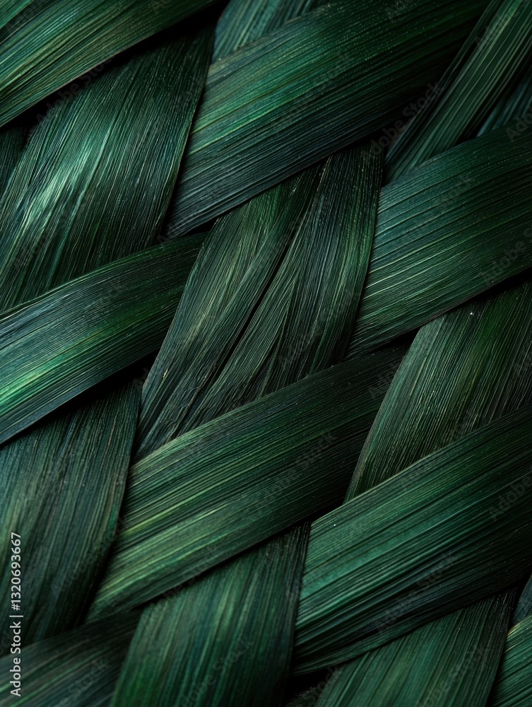 Poster close-up of a group of green leaves. the leaves are arranged in a diagonal pattern, creating a textu