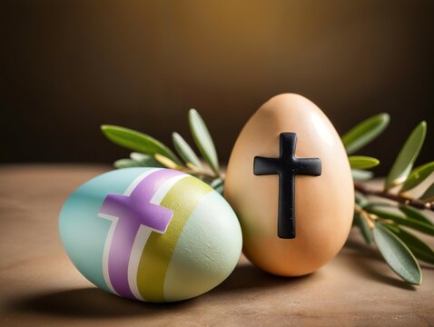 Simbologia della Pasqua: uova decorate, rami di ulivo e croce della passione di Cristo