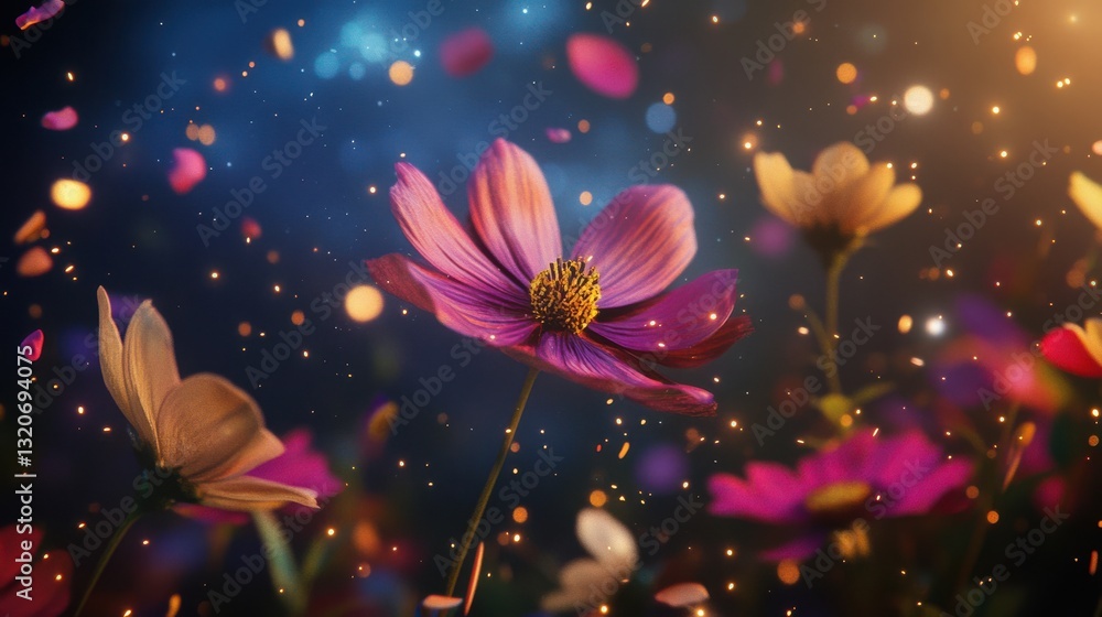 Poster dynamic display of colorful fireworks lighting up the night sky during a festive celebration in an u
