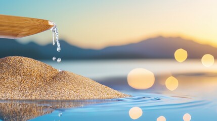 Water droplets on sand beach nature photography sunset close-up