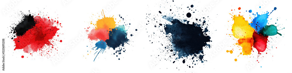 Poster vibrant fluid abstract art splatters and blots of colorful paint splashes on a textured background d