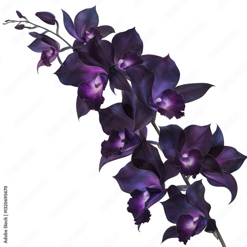 Poster a vibrant cluster of purple orchids displaying intricate petals and a delicate structure.