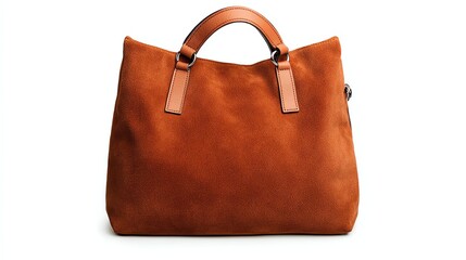 Elegant Suede Tote Bag in Brown on White Background for Fashion